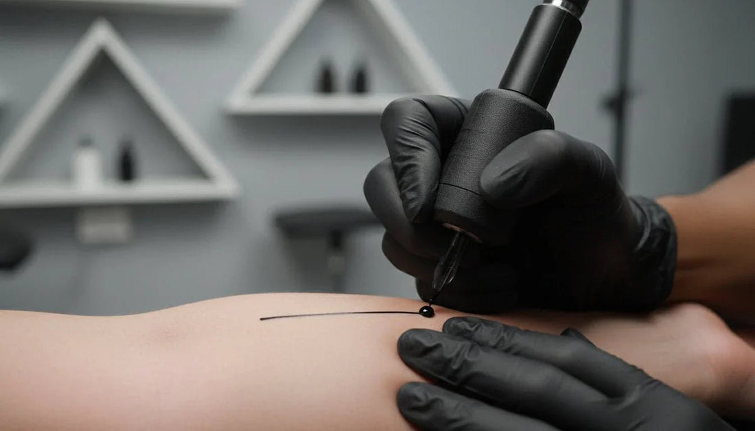 tattoo artist tattooing with black ink