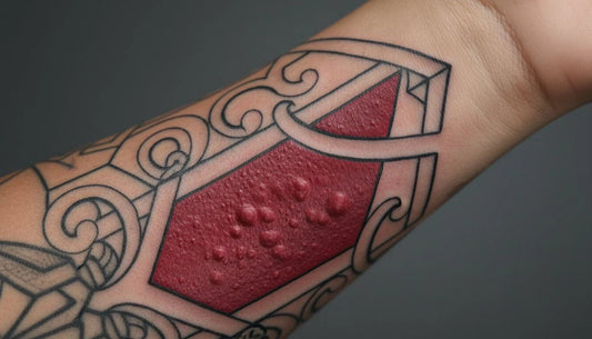 allergic reaction of a tattooed forearm