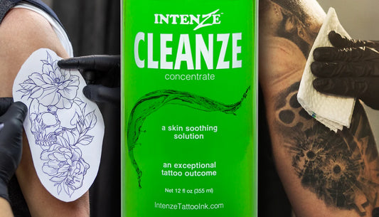  a bottle of Intenze Cleance, for cleansing the skin area and applying the stencil before tattooing